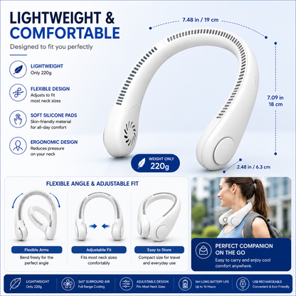 Portable Vaneless Neck Fan – 360° Hands-Free USB Rechargeable Cooling Fan