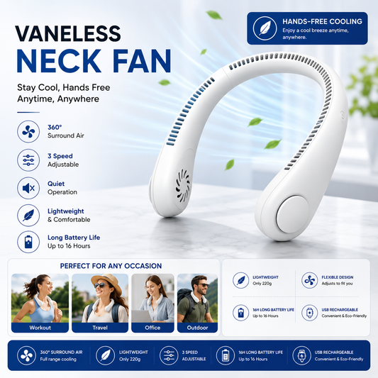 Portable Vaneless Neck Fan – 360° Hands-Free USB Rechargeable Cooling Fan