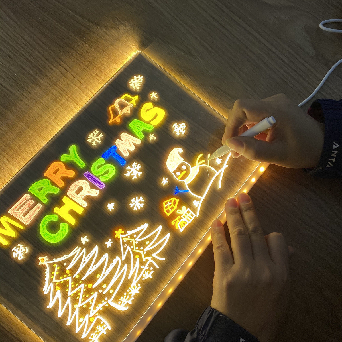 LED Light-Up Writing Board 20×30 cm Acrylic Message Pad with Stand Colorful
